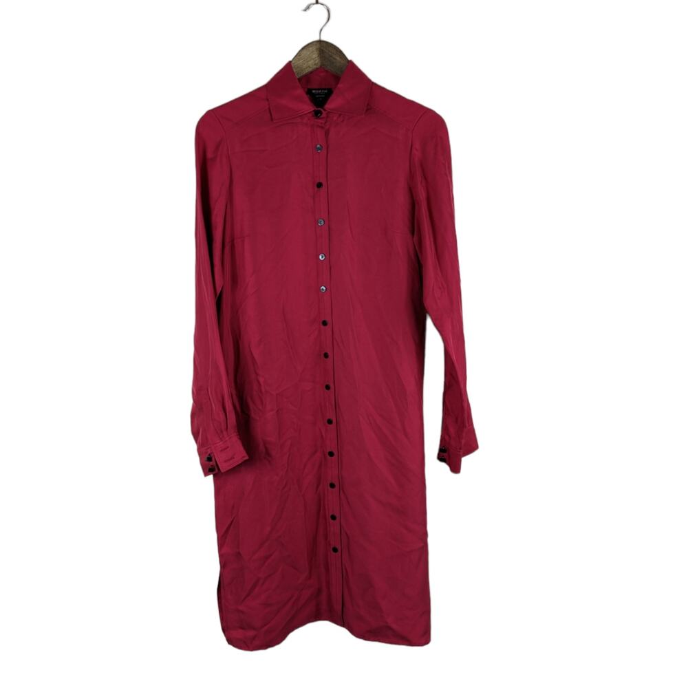 Worth New York Red Shirt Dress 4 Silk Button Down Longline Chic Old Hollywood